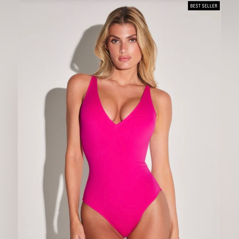 TA3 Plungey Hot Pink One Piece Bathing Suit